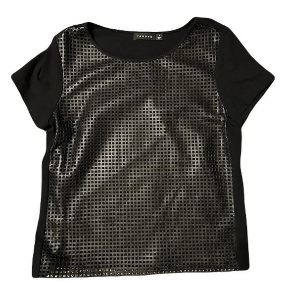 Nordstrom Trouve Black Perforated Cut Out Leather Top Medium - Picture 1 of 4